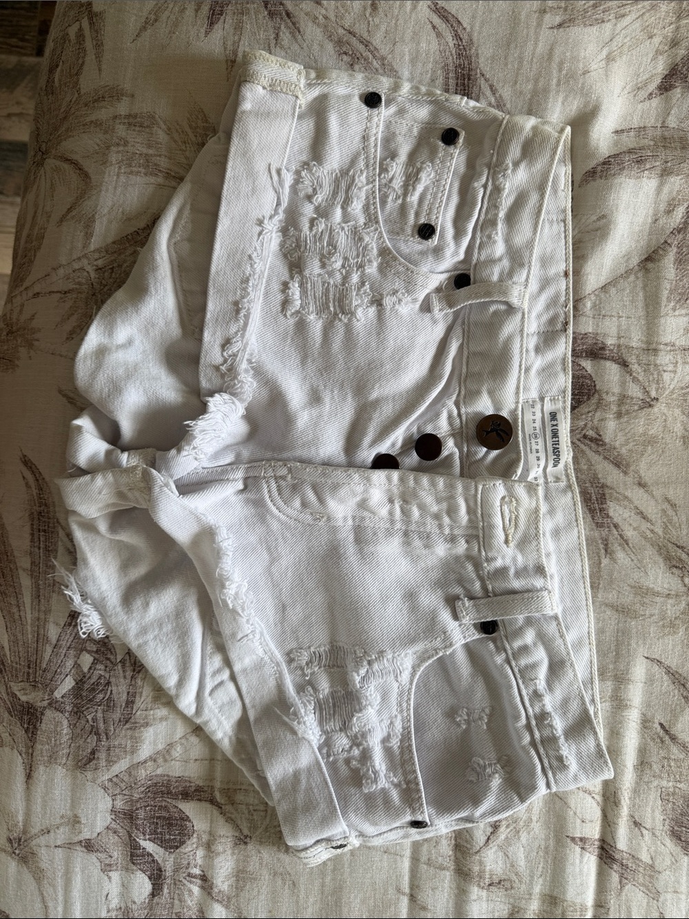 One Teaspoon White Distressed Denim Cutoff Shorts